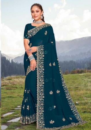 Picture of Amazing Georgette Teal Saree