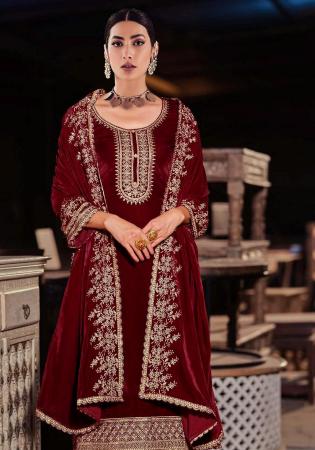 Picture of Radiant Satin Maroon Straight Cut Salwar Kameez