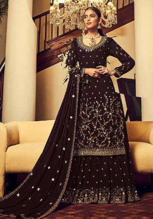 Picture of Enticing Georgette Brown Straight Cut Salwar Kameez