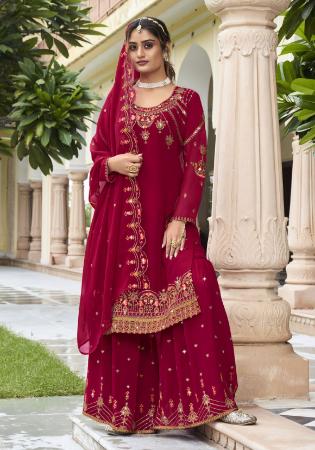 Picture of Georgette Deep Pink Straight Cut Salwar Kameez