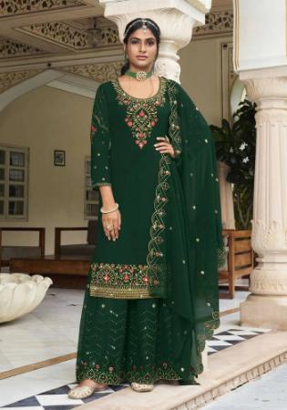 Picture of Georgette Sea Green Straight Cut Salwar Kameez