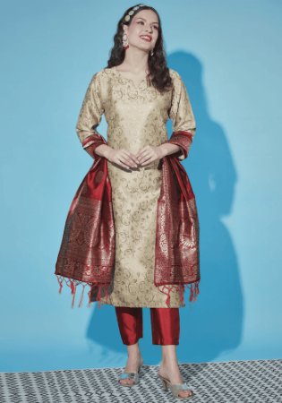 Picture of Cotton & Silk Beige Readymade Salwar Kameez