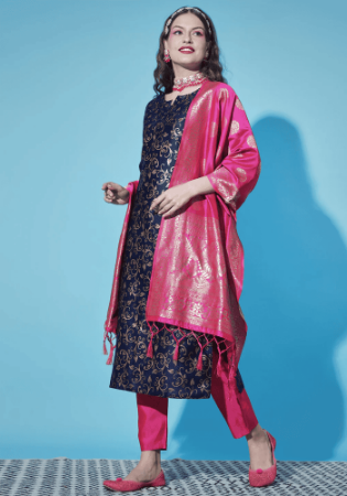 Picture of Cotton & Silk Midnight Blue Readymade Salwar Kameez