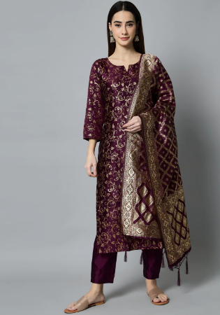 Picture of Cotton & Silk Dark Olive Green Readymade Salwar Kameez