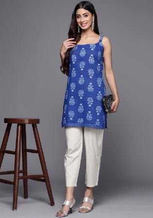 Picture of Cotton & Crepe Dark Slate Blue Kurtis And Tunic