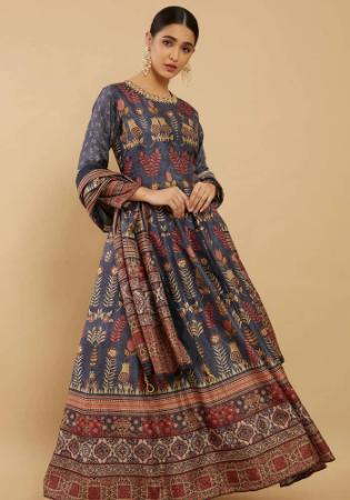 Picture of Elegant Silk Dark Slate Grey Readymade Salwar Kameez