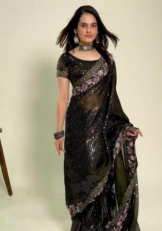 Picture of Ideal Silk Dark Olive Green Saree