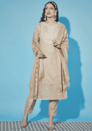 Picture of Cotton & Silk Rosy Brown Readymade Salwar Kameez