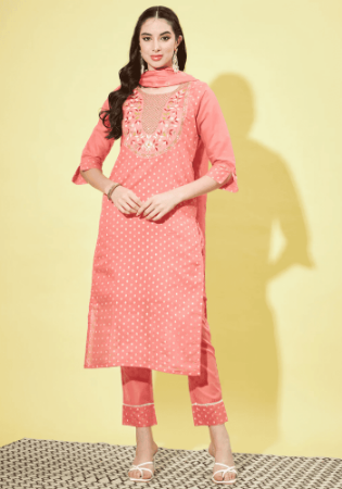 Picture of Cotton & Silk Light Pink Readymade Salwar Kameez