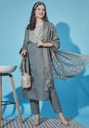 Picture of Nice Cotton & Silk Grey Readymade Salwar Kameez