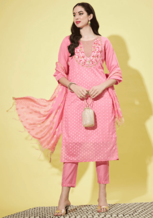 Picture of Cotton & Silk Light Pink Readymade Salwar Kameez