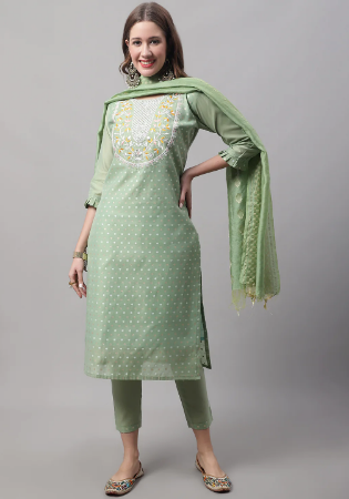 Picture of Cotton & Silk Dark Sea Green Readymade Salwar Kameez