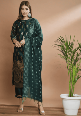 Picture of Cotton & Silk Dark Slate Grey Readymade Salwar Kameez