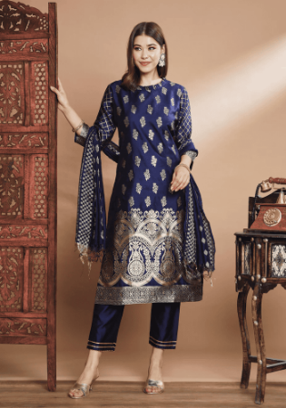 Picture of Cotton & Silk Navy Blue Readymade Salwar Kameez