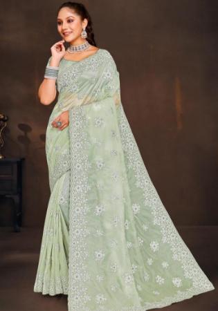 Picture of Excellent Organza Dark Sea Green Saree