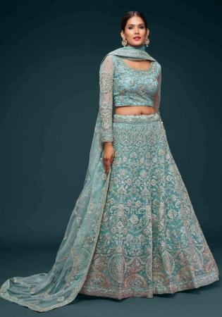 Picture of Fascinating Net Light Slate Grey Lehenga Choli