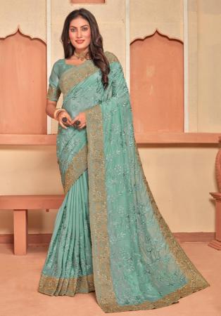 Picture of Nice Silk Dark Sea Green Saree