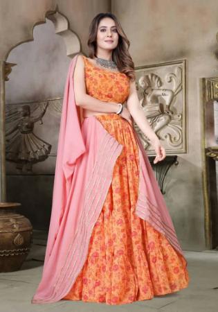 Picture of Pleasing Organza Sandy Brown Lehenga Choli