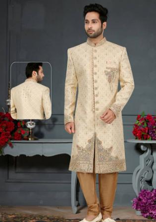 Picture of Beauteous Silk Beige Sherwani