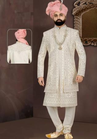 Picture of Beautiful Silk Off White Sherwani