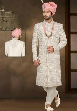 Picture of Magnificent Silk Off White Sherwani