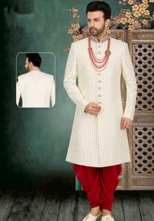 Picture of Shapely Silk Beige Sherwani