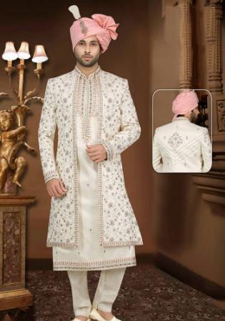 Picture of Resplendent Silk Off White Sherwani