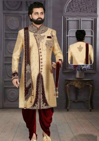 Picture of Amazing Georgette Pale Golden Rod Sherwani