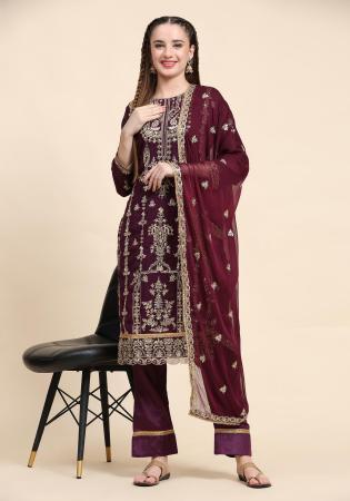 Picture of Georgette Dark Magenta Straight Cut Salwar Kameez