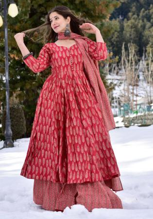 Picture of Bewitching Chiffon Indian Red Readymade Salwar Kameez