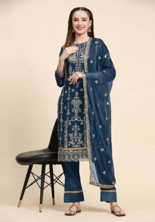 Picture of Georgette Dark Slate Grey Straight Cut Salwar Kameez