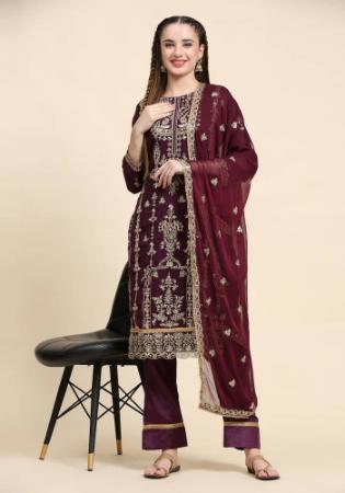 Picture of Georgette Dark Magenta Straight Cut Salwar Kameez