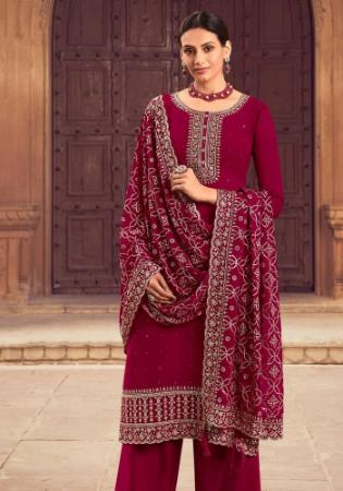 Picture of Georgette Dark Red Straight Cut Salwar Kameez