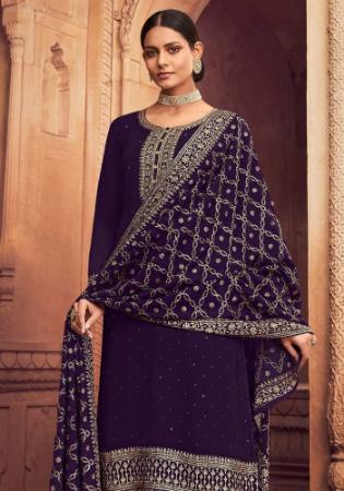 Picture of Ravishing Georgette Purple Straight Cut Salwar Kameez