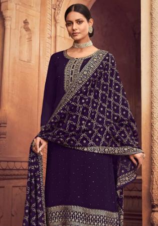 Picture of Magnificent Georgette Purple Straight Cut Salwar Kameez