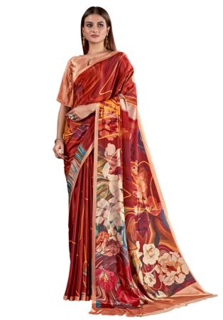 Picture of Wonderful Crepe & Silk Fire Brick Saree