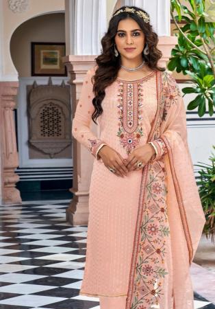 Picture of Georgette Pale Golden Rod Straight Cut Salwar Kameez