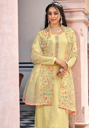 Picture of Georgette Pale Golden Rod Straight Cut Salwar Kameez