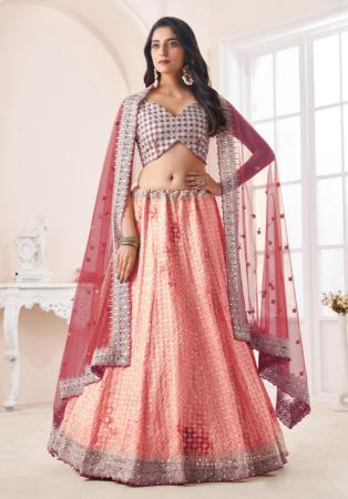 Picture of Nice Net Dark Salmon Lehenga Choli