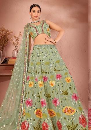 Picture of Georgette & Silk Dark Sea Green Lehenga Choli