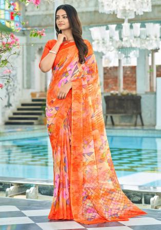 Picture of Beautiful Chiffon Salmon Saree