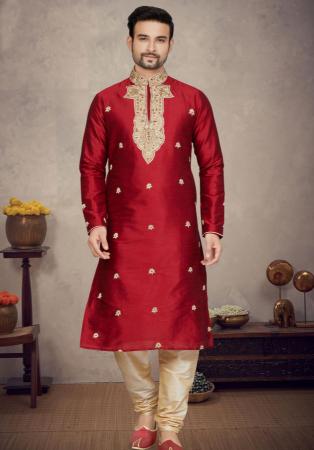 Picture of Marvelous Cotton & Silk Maroon Kurtas