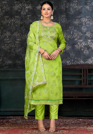 Picture of Chiffon Yellow Green Straight Cut Salwar Kameez