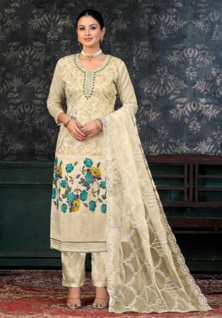 Picture of Chiffon Pale Golden Rod Straight Cut Salwar Kameez