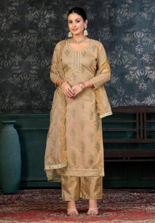 Picture of Lovely Chiffon Tan Straight Cut Salwar Kameez