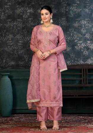 Picture of Chiffon Pale Violet Red Straight Cut Salwar Kameez