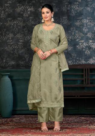 Picture of Chiffon Dark Sea Green Straight Cut Salwar Kameez