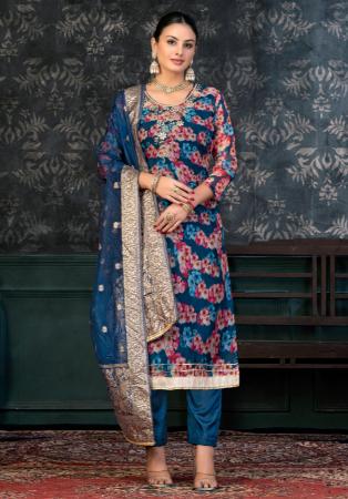 Picture of Sightly Chiffon Navy Blue Straight Cut Salwar Kameez