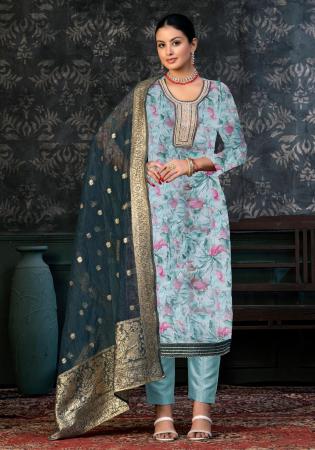 Picture of Cotton Light Slate Grey Straight Cut Salwar Kameez