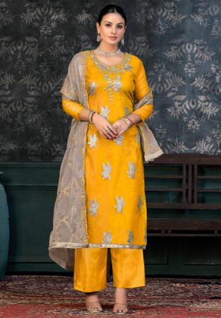 Picture of Net & Satin Dark Orange Straight Cut Salwar Kameez